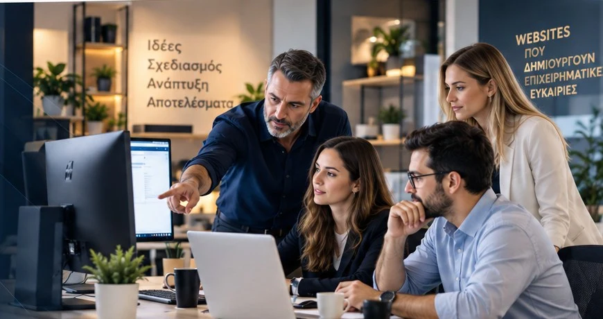 Επαγγελματική ομάδα που αξιολογεί λύσεις για website